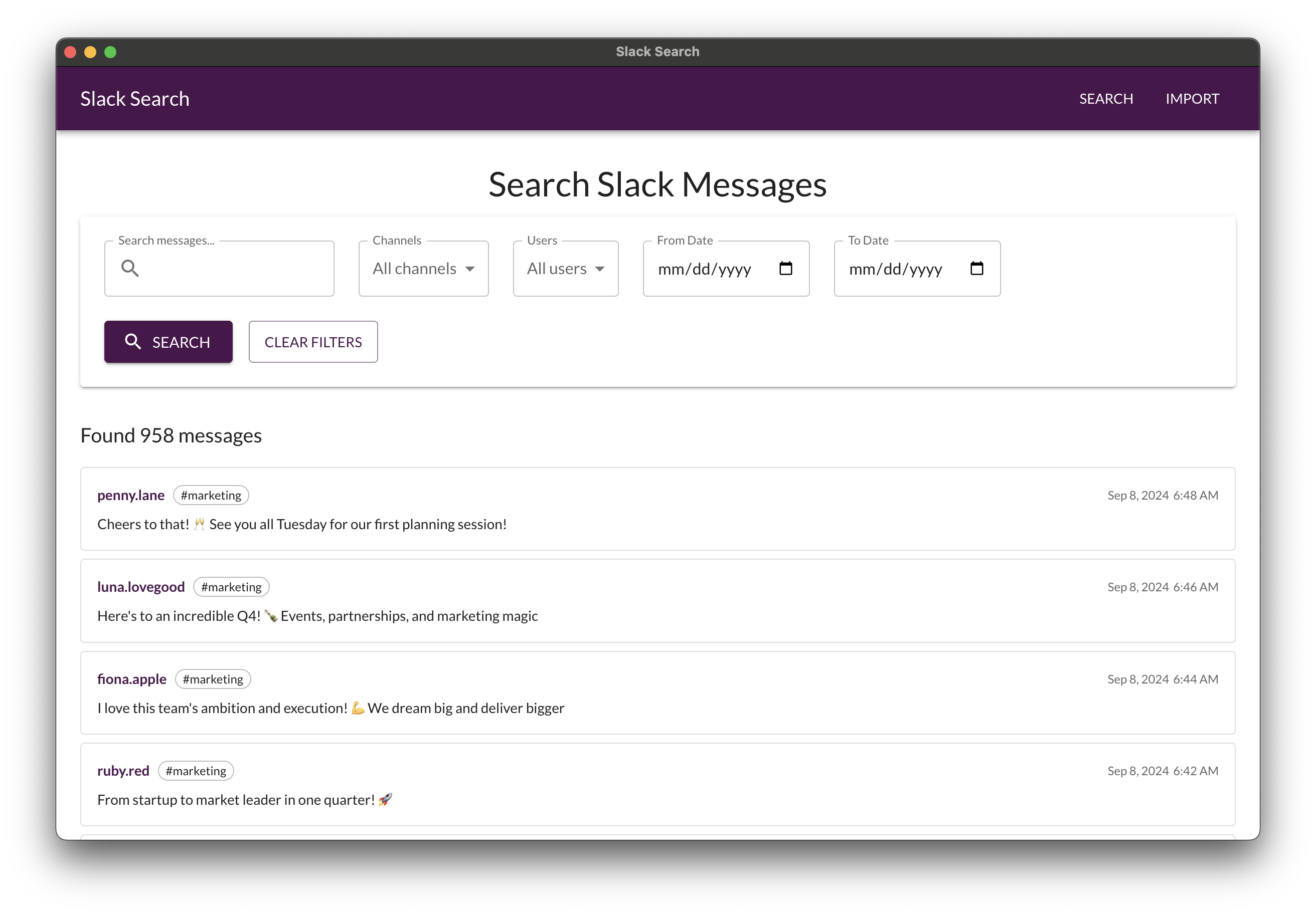 Slack Search screenshot