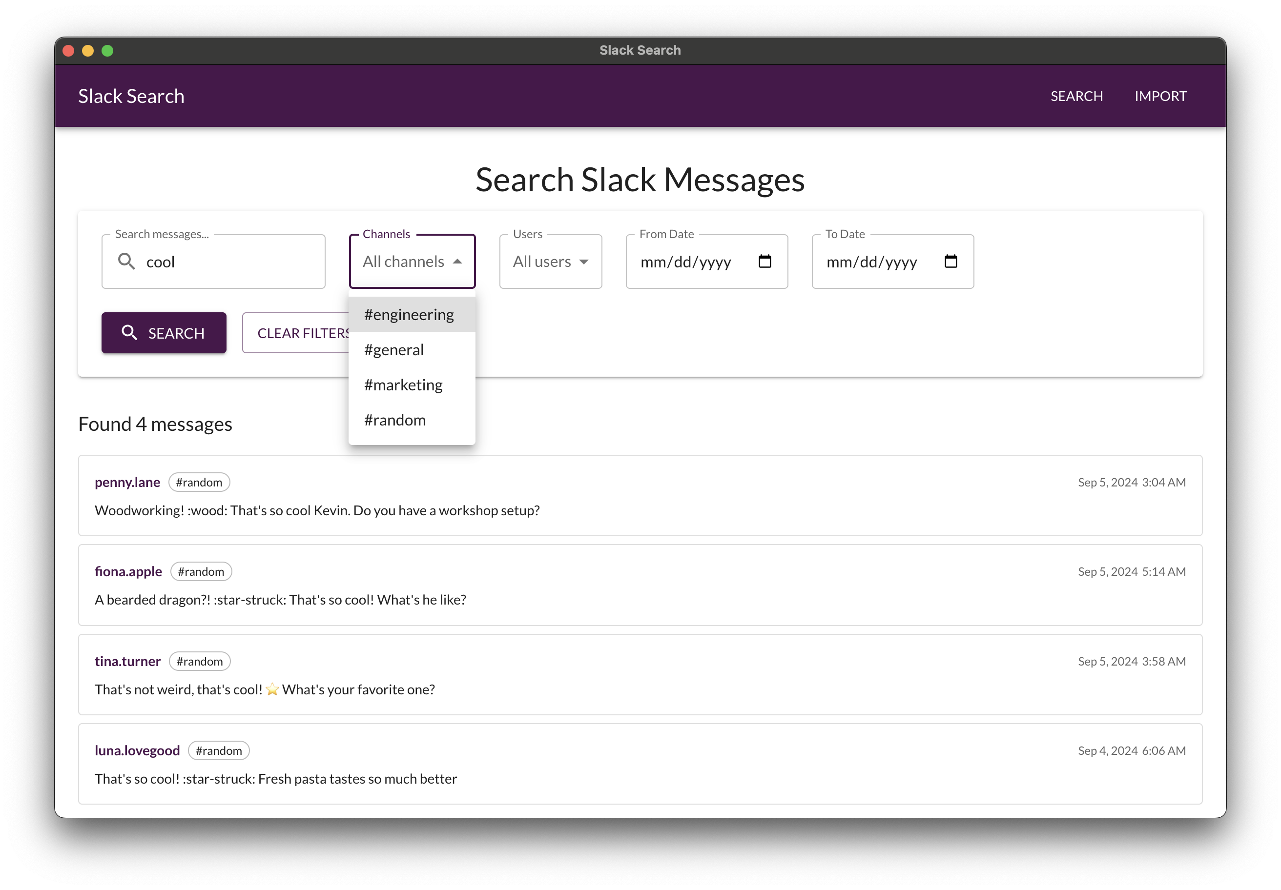 Slack Search screenshot